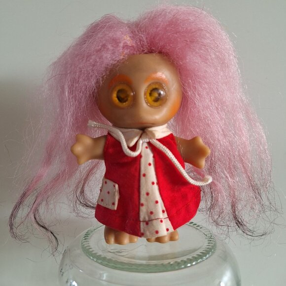 L Khem Other - 1964 Moon Goon Alien Troll Doll Pink Hair Red Polka Dot Dress L Khem Vintage